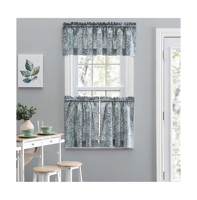 Ellis Curtain Lexington Leaf Pattern on Colored Ground Tailored Valance 58"x15" Blue