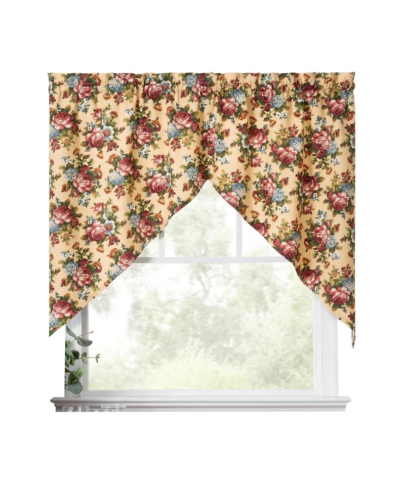 Ellis Bella Rose Stylish Medium Scale Printed Floral Pattern 1.5" Rod Pocket Tailored Swag 56"x36" Butter