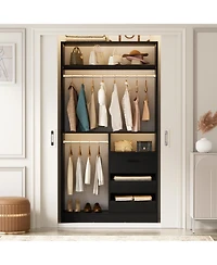 3FT Heavy Duty Closet System, 36'' Free Standing Organizer with 3 Drawers, 2 Hanging Rods and Shelves
