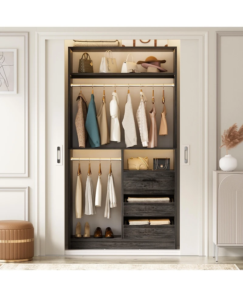 3FT Heavy Duty Closet System, 36'' Free Standing Closet Organizer with 3 Drawers, 2 Hanging Rods and Shelves