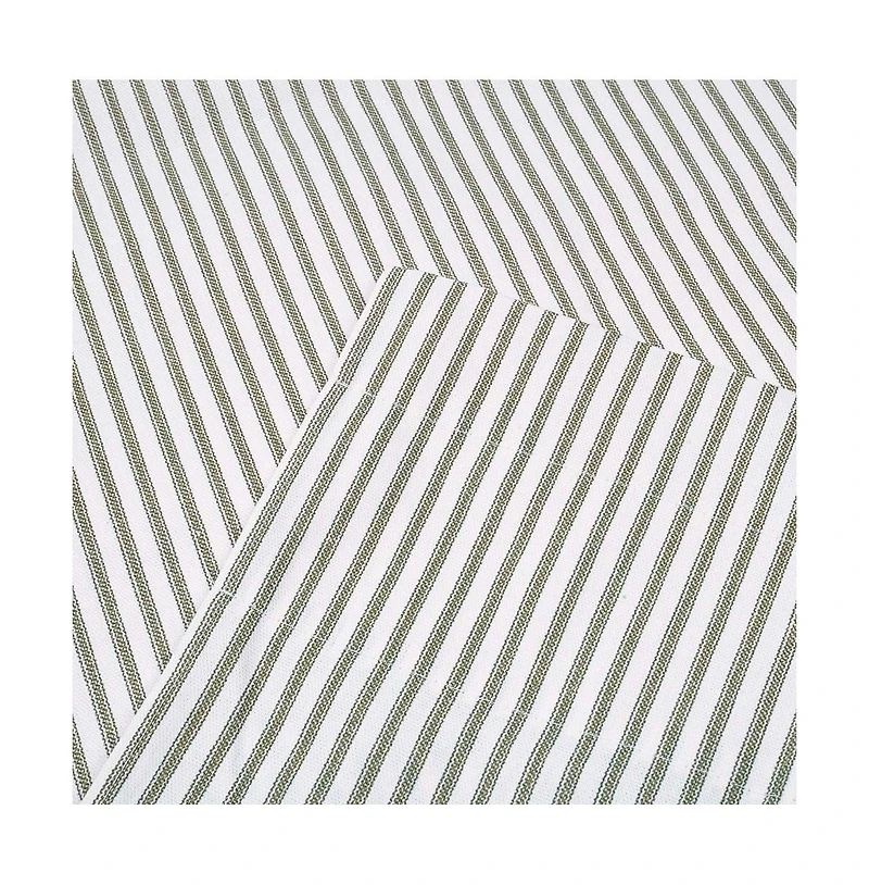 Ellis Curtain Plaza Classic Ticking Stripe Printed on Natural Ground 1.5" Rod Pocket Tailored Tiers 56" x 24" Sage