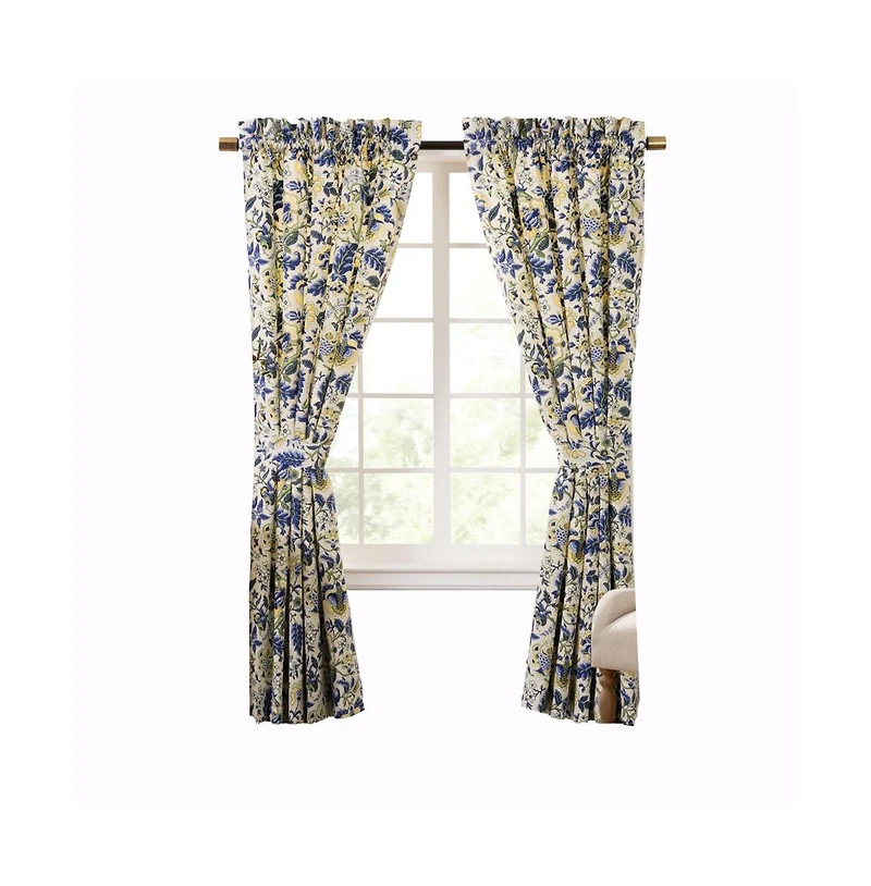 Ellis Curtain Regency 3" Rod Pocket Curtain Panel Pair with Tiebacks 96" x 84" Blue