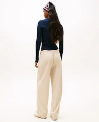 Tommy Jeans Women's Long-Sleeve Ribbed Collar Polo Top