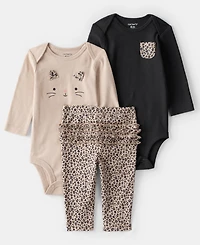 Carter's Baby Girls 3-Piece Printed Bodysuit, Long-Sleeve Bodysuit and Pants Set