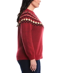 Rafaella Women's Plus Crew Neck Fair Isle Long Sleeve Sweater