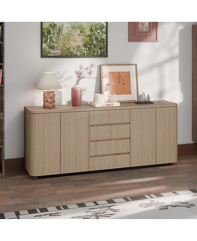 Homsee White Storage Cabinet with Metal Legs, Shelves And Drawers