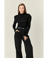 English Factory Women's Turtle Neck Rib Top