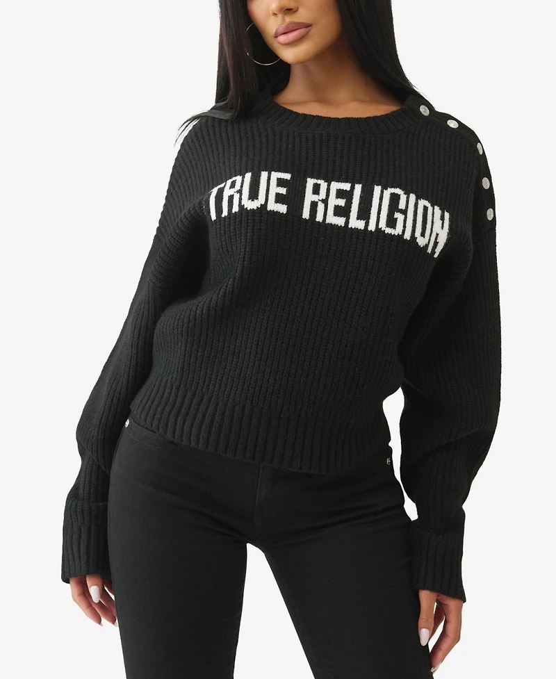 True Religion Women's Logo Off Shoulder Sweater
