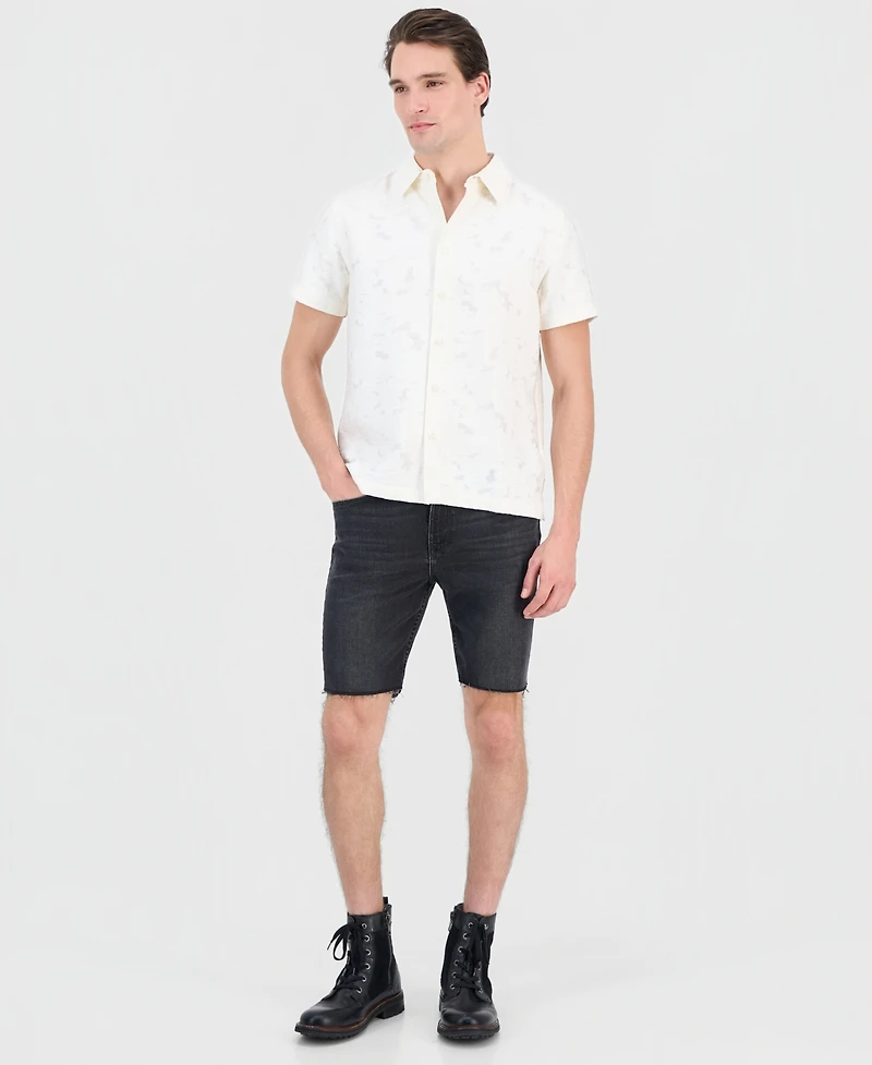 Guess Men's Alden Clip Jacquard Short-Sleeve Woven Button-Front Shirt