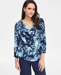 Jm Collection Women's Printed Cowl-Neck 3/4-Sleeve Top, Macy's Exclusive