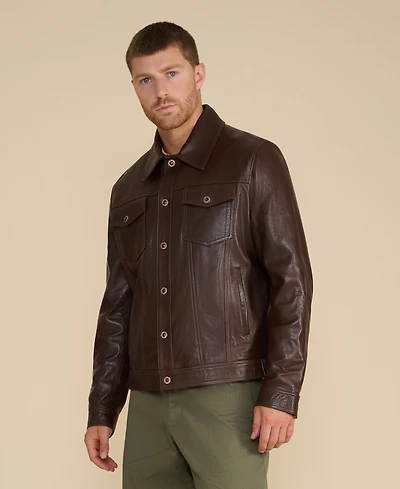 Men's Leather Jacket, Brown, Created for Macy's