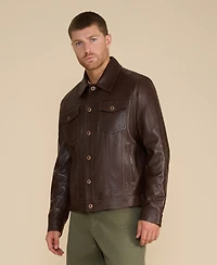 Men's Leather Jacket, Brown, Created for Macy's