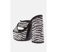 Sinful High Platform Patterned Diamante Slides sandals