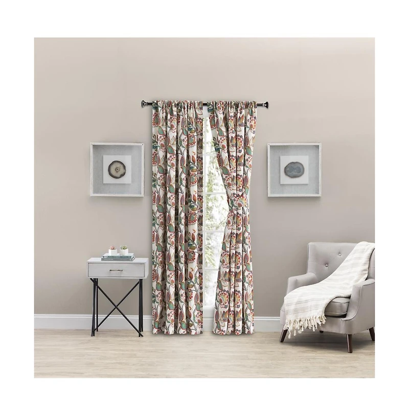 Ellis Curtain Wynette Lined 3" Rod Pocket Curtain Panel Pair with Tiebacks 100" x 84" Multicolor