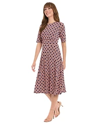 London Times Women's Printed Elbow-Sleeve A-Line Dress