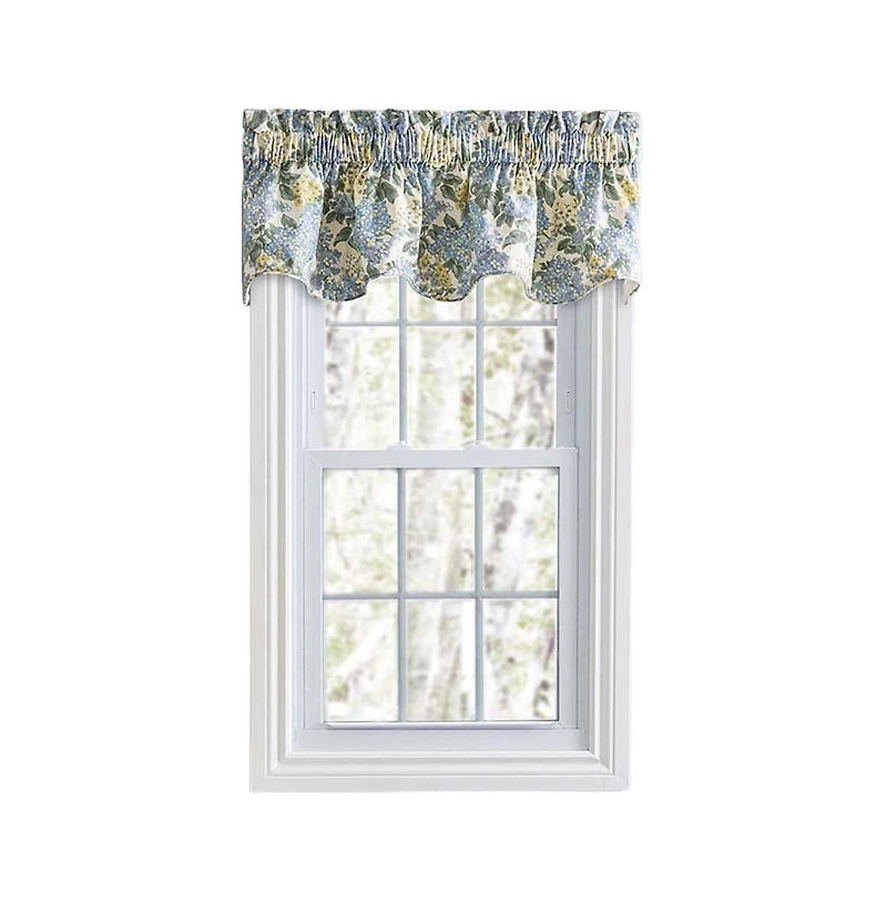 Ellis Hydrangea Classic Pattern Printed 3" Rod Pocket Window Scallop Valance Lined 70"x15" Blue