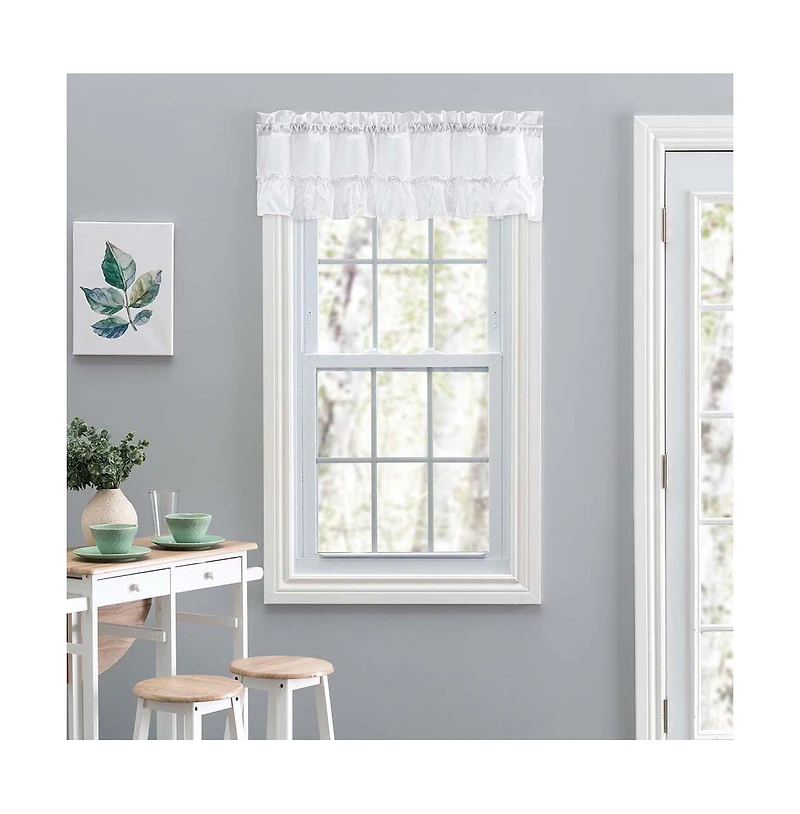 Ellis Stacey 1.5" Rod Pocket High Quality Fabric Solid Color Window Ruffled Filler Valance 54"x13" White