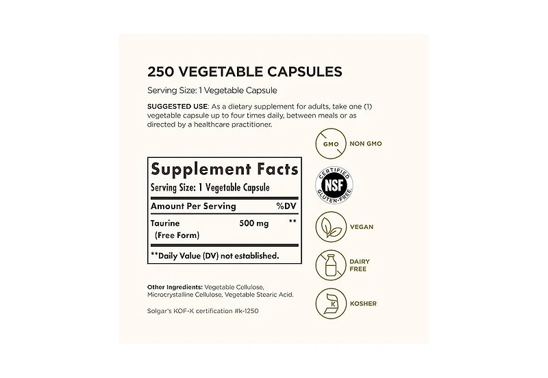Solgar Taurine ,500 mg ,250 V Caps