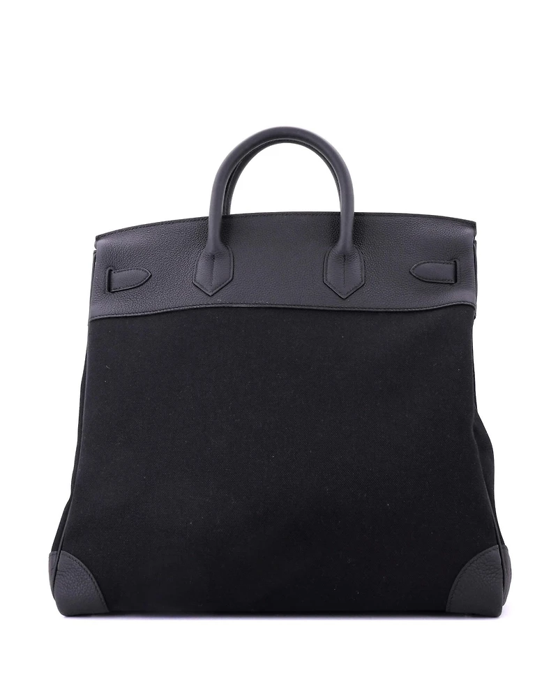 Pre-Owned Hermes Hac 40 Handbag Toile and Black Togo with Palladium Hardware