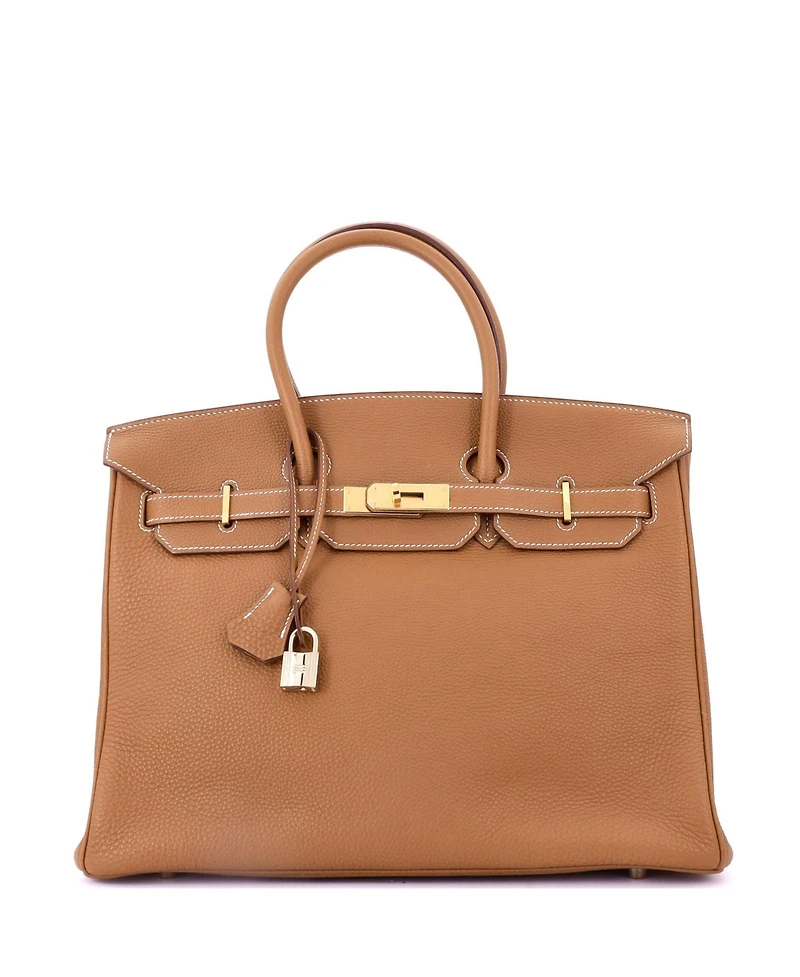 Pre-Owned Hermes Birkin 35 Handbag Brown Clemence with Gold Hardware