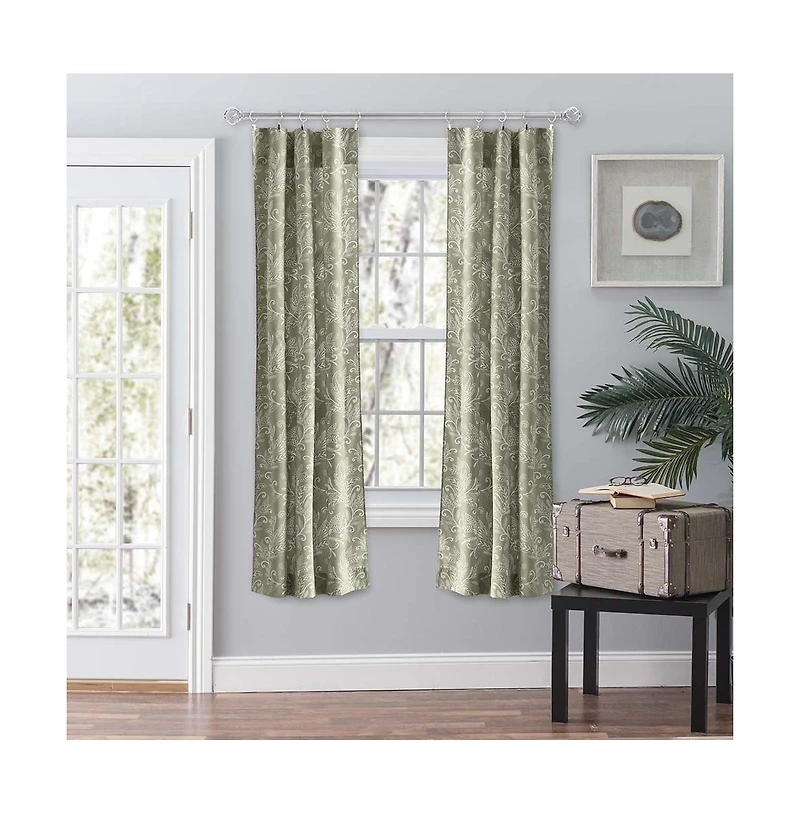 Ellis Curtain Lexington Leaf Pattern on Colored Ground Curtain Pair with Ties 56"x63" Sage