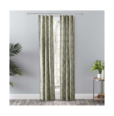 Ellis Curtain Lexington Leaf Pattern on Colored Ground Curtain Pair with Ties 56"x84" Sage