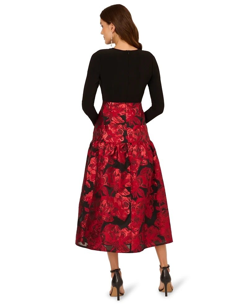 Adrianna Papell Women's Mixed-Media Tie-Waist Gown