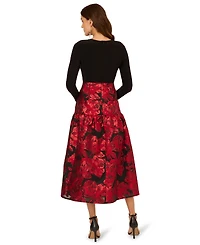 Adrianna Papell Women's Mixed-Media Tie-Waist Gown
