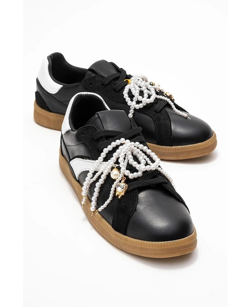 Forever & Always Shoes Taren Leather Pearl Buckle Sneakers (Women)