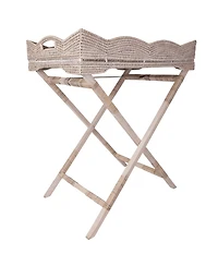 Artifacts Rattan Scallop Design Butler Tray with Wooden Legs