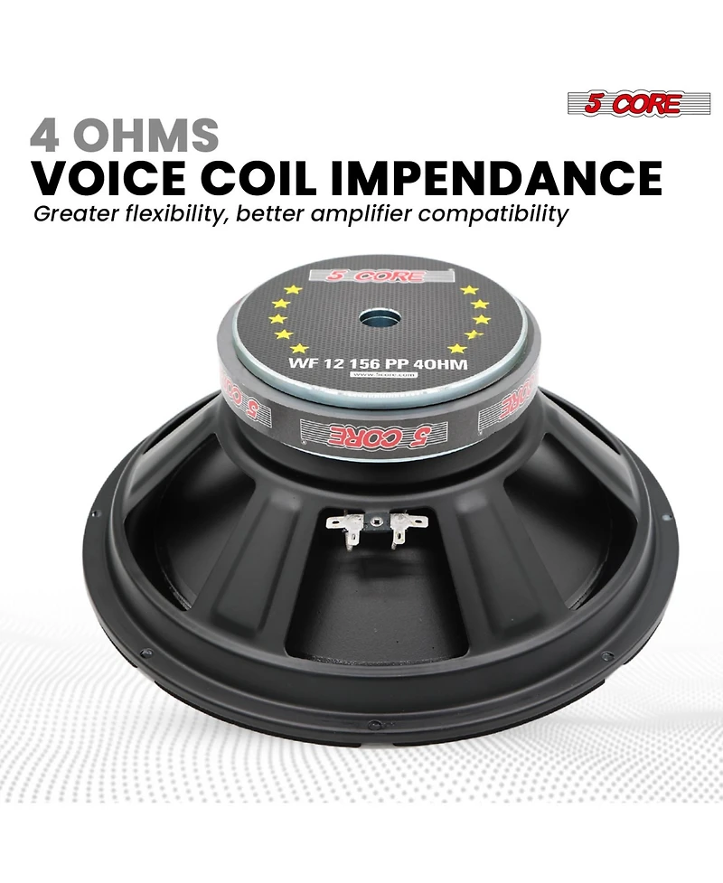 5 Core 12 Inch Woofer Pair 400W Car Subwoofer 4Ohm Replacement Deep Sub w Poly Cone - Wf 12 156 Pp 4OHM 2PCS