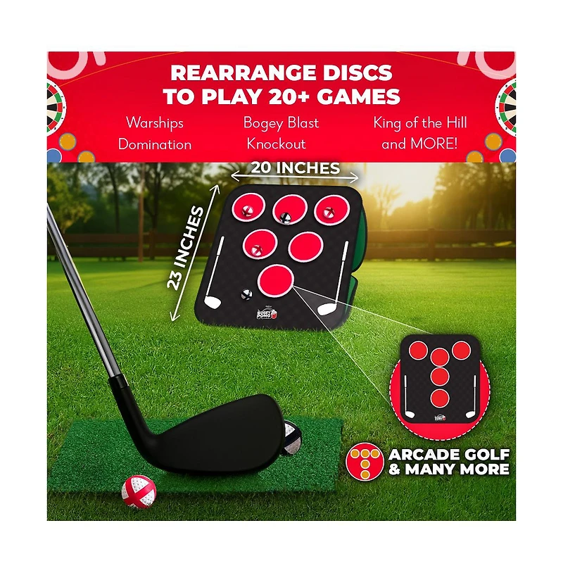 Bogey Pong | 3-in-1 Backyard Pong Golf Game Set with Darts & Tic Tac Toe | Remove Discs for Pong Golf Style Gameplay