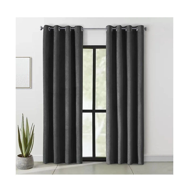 Thermaplus Navar Blackout Suede Textured Window Treatment Grommet Curtain Panel for Bedroom Livingroom 54" x Black