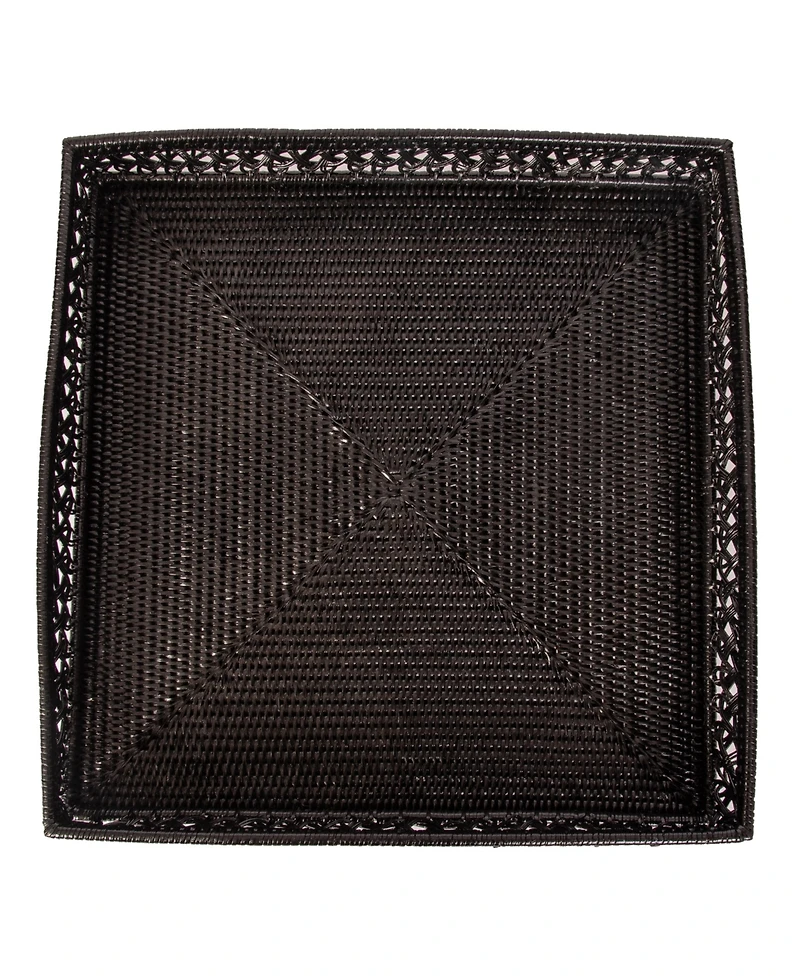 Artifacts Trading Company Rattan Seca Design Square Tray 18" With Glass Insert
