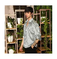 Campus Sutra Men's Sage Green Solid Velvet Shirt