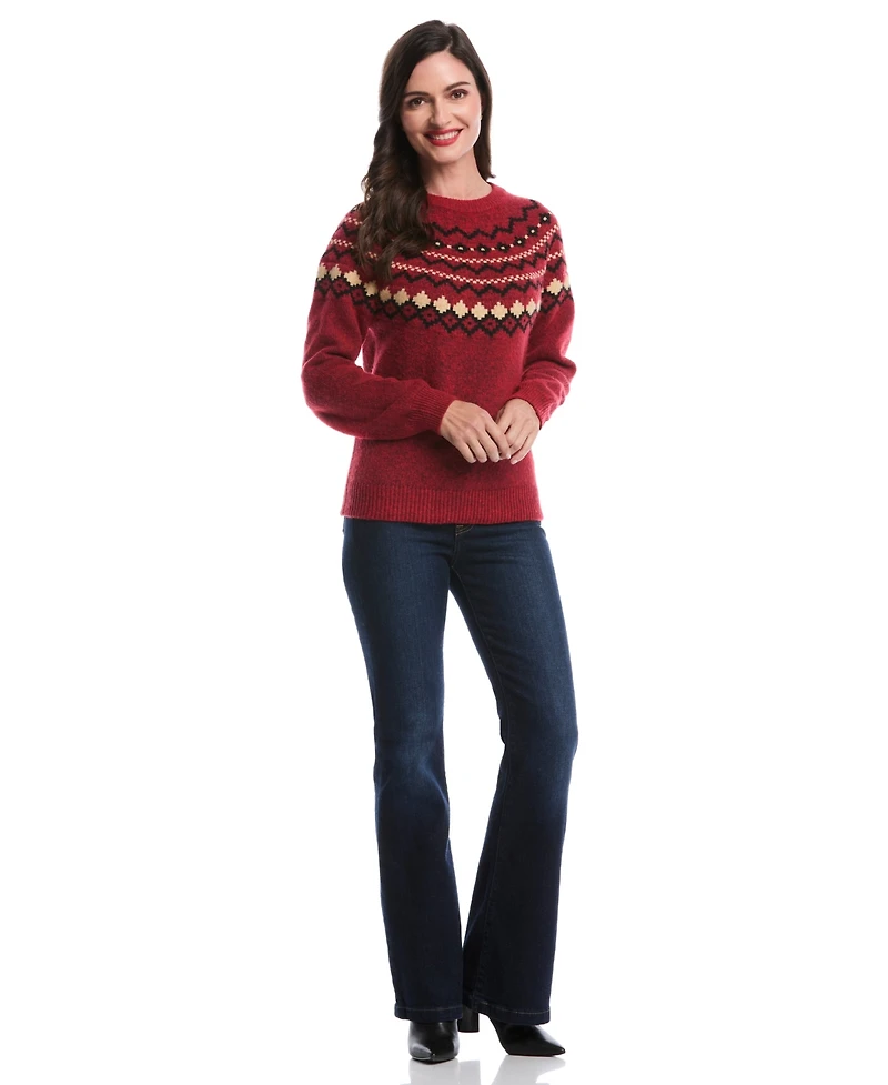 Rafaella Petite Crew Neck Fair Isle Long Sleeve Sweater