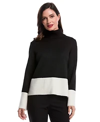 Rafaella Petite Color Block Trim Turtleneck Long Sleeve Sweater