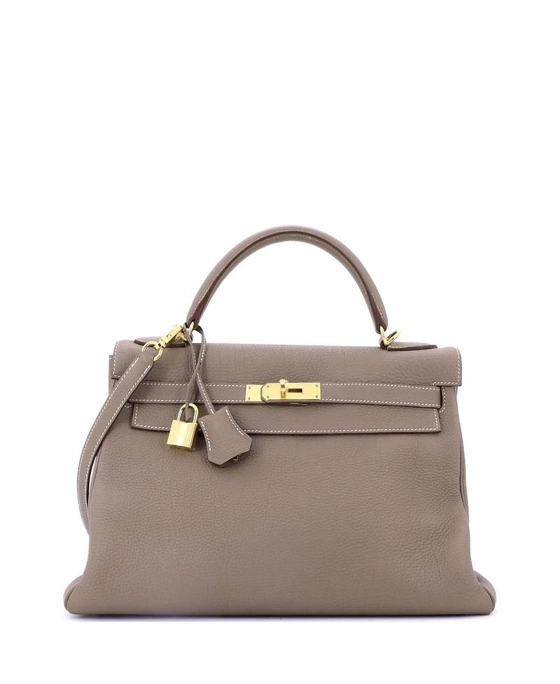 Pre-Owned HERMES Kelly 32 Handbag Grey Togo with Gold Hardware