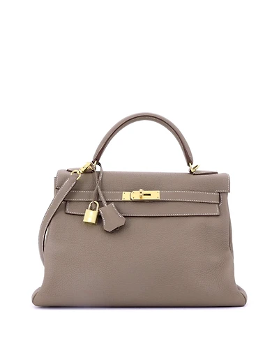 Pre-Owned HERMES Kelly 32 Handbag Grey Togo with Gold Hardware