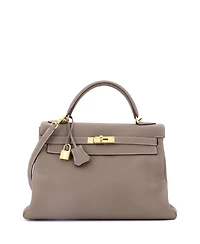 Pre-Owned HERMES Kelly 32 Handbag Grey Togo with Gold Hardware