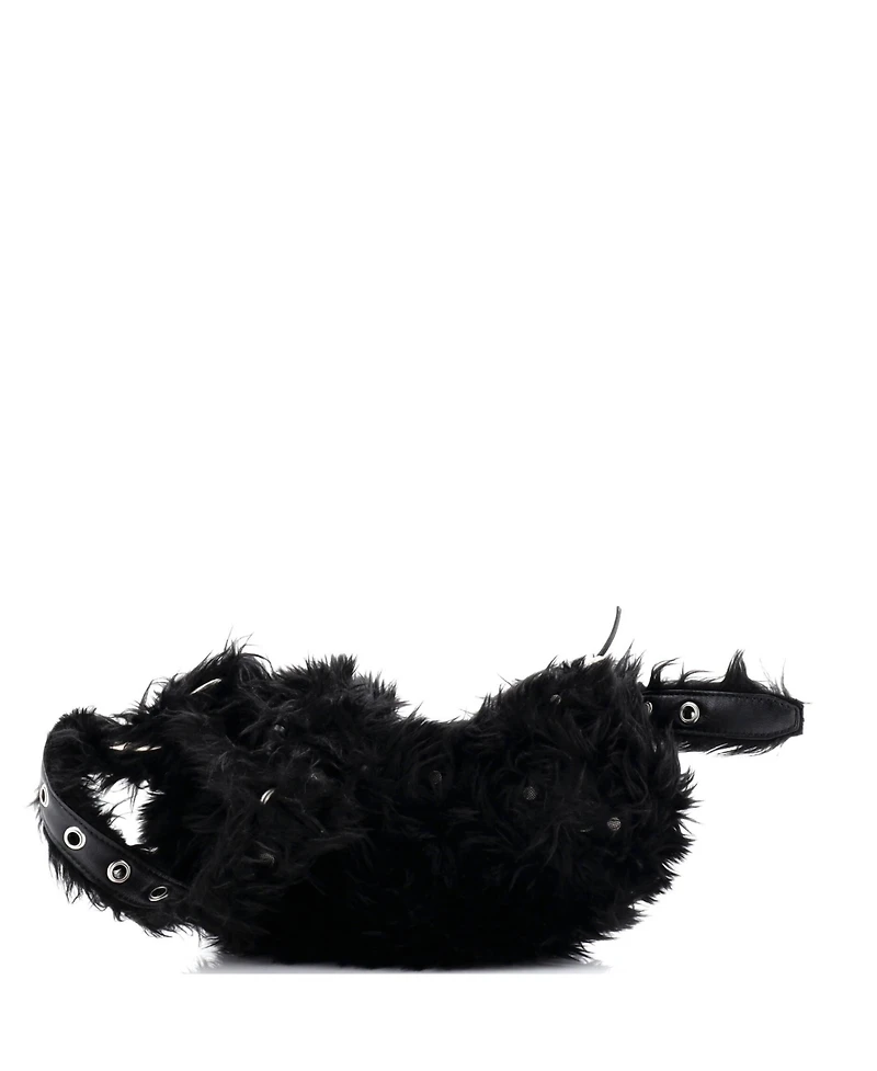 Pre-Owned Balenciaga Xs Le Cagole Giant Studs Shoulder Bag Faux Fur