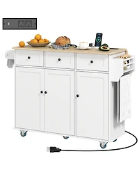 Homcom Mobile Kitchen Island with Power Outlet Drop Leaf Kitchen Cart