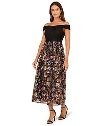 Adrianna Papell Women's Off-Shoulder Embroidered Combo Gown
