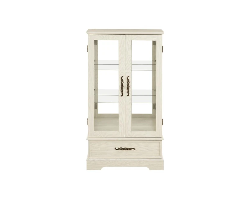Casainc Glass Cabinet with Adjustable Shelves 2 Doors and 1 drawer Bulb Included