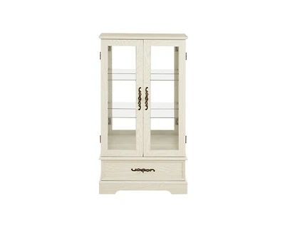 Casainc Glass Cabinet with Adjustable Shelves 2 Doors and 1 drawer Bulb Included