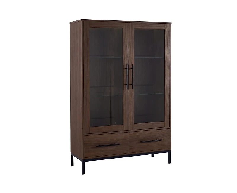 Casainc 60" Tall Display Cabinet with 2 Storage Drawers Glass Door & Led Lighting