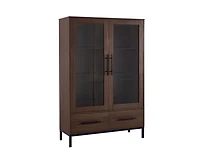 Casainc 60" Tall Display Cabinet with 2 Storage Drawers Glass Door & Led Lighting