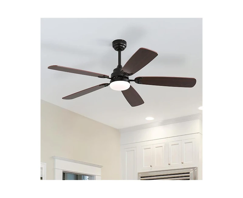 52-inch Modern Black 5 blades Three-color Dimmable Ceiling Fan Led Light with Six-speed Remote Control and Timing Function