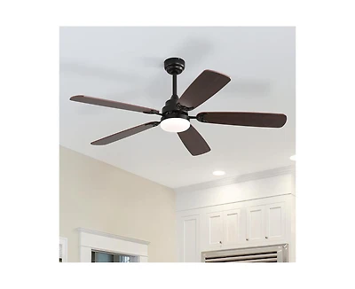 52-inch Modern Black 5 blades Three-color Dimmable Ceiling Fan Led Light with Six-speed Remote Control and Timing Function