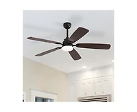 52-inch Modern Black 5 blades Three-color Dimmable Ceiling Fan Led Light with Six-speed Remote Control and Timing Function